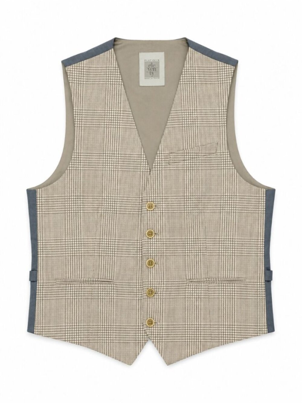 Eleventy Platinum Mens Vest Beige Plaid Glen Check Cotton Italy Size IT 50/US 40